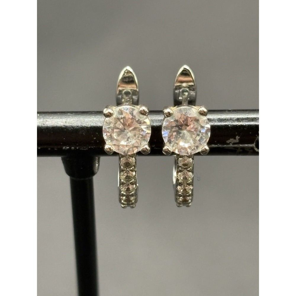 EUC Sterling Silver Cubic Zirconia Hoop Earrings 925 G17